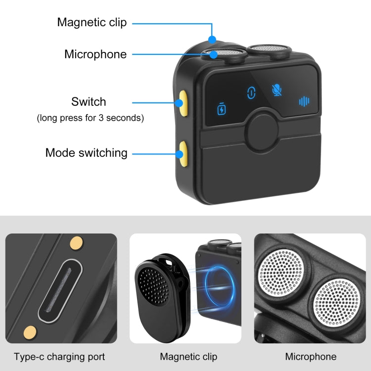 PULUZ Magnetisches Lavalier Wireless Mikrofon mit Ladekoffer, 8-Pin RX-Empfänger und 2 TX-Mikrofone, 8-Pin 2 TX + 1 RX, mit Ladekoffer
