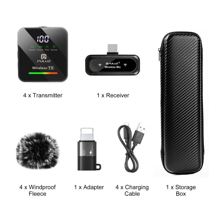 PULUZ 4 TX + 1 RX Kabelloses Lavaliermikrofon, Typ-C 4 TX + 1 RX