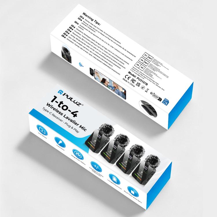 PULUZ 4 TX + 1 RX Kabelloses Lavaliermikrofon, Typ-C 4 TX + 1 RX