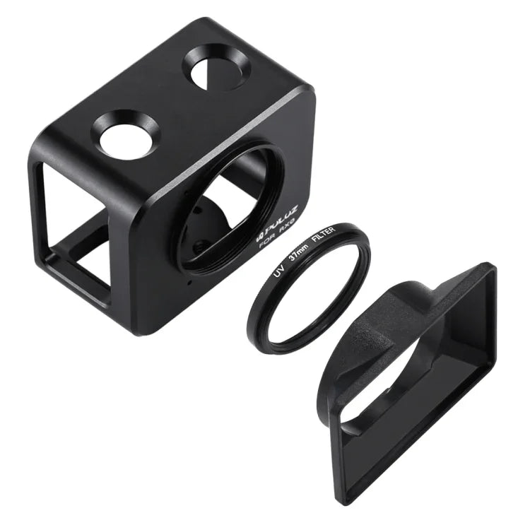 PULUZ Schutzhülle aus Aluminiumlegierung für Sony RX0 + 37-mm-UV-Filterlinse + Gegenlichtblende mit Schrauben und Schraubendrehern, Schutzhülle Schwarz, Schutzhülle Gold, Schutzhülle Blau, Schutzhülle Rot, Schutzhülle Silber