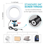 PULUZ 4,7 Zoll 12cm USB 3 Modi dimmbares LED-Ring Selfie Beauty Vlogging Fotografie Videolicht mit Stativ-Kugelkopf, 4,7 Zoll mit Kugelkopf
