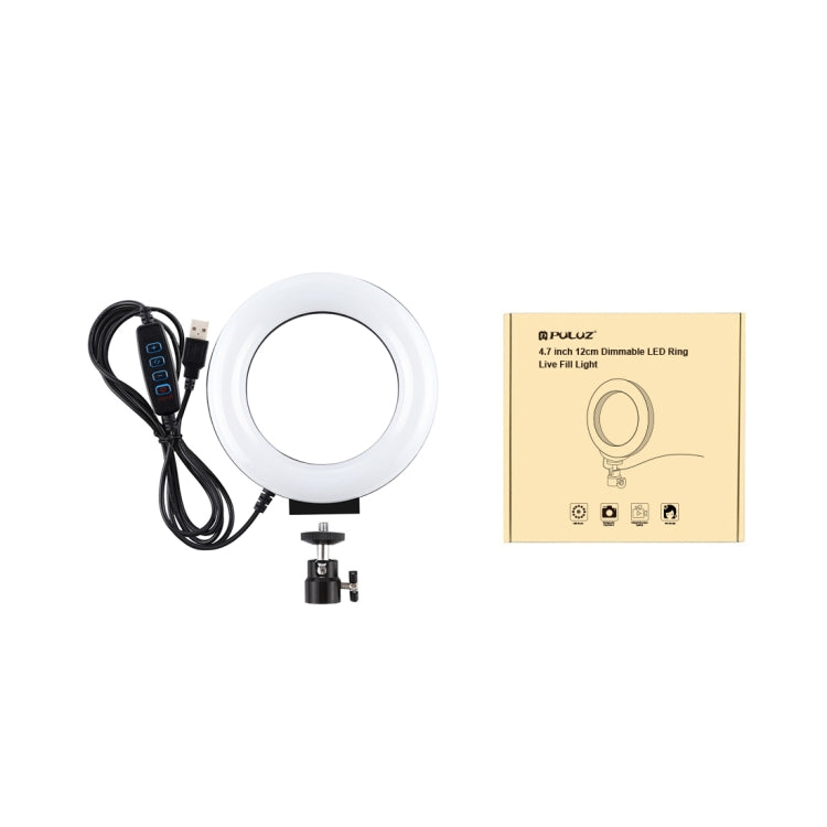 PULUZ 4,7 Zoll 12cm USB 3 Modi dimmbares LED-Ring Selfie Beauty Vlogging Fotografie Videolicht mit Stativ-Kugelkopf, 4,7 Zoll mit Kugelkopf