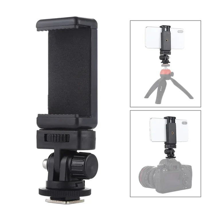 PULUZ 1/4-Zoll-Schraubgewinde-Blitzschuh-Stativadapter mit Handyklemme, Halterungsadapter mit Handyklemme