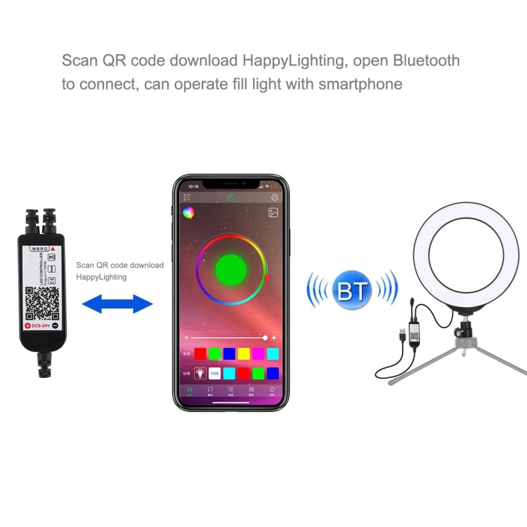 PULUZ 6,2 Zoll 16cm USB RGBW dimmbarer LED-Ring Vlogging Fotografie Video Licht mit Kaltlicht-Schuh Stativ Kugelkopf & Fernbedienung, 6,2 Zoll RGBW / Fernbedienung