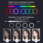 PULUZ 6,2 Zoll 16cm USB RGBW dimmbarer LED-Ring Vlogging Fotografie Video Licht mit Kaltlicht-Schuh Stativ Kugelkopf & Fernbedienung, 6,2 Zoll RGBW / Fernbedienung