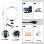 PULUZ 6,2 Zoll 16cm USB 10 Modi 8 Farben RGBW dimmbarer LED-Ring Vlogging Fotografie Video Licht mit Stativ Kugelkopf, 6,2 Zoll RGBW