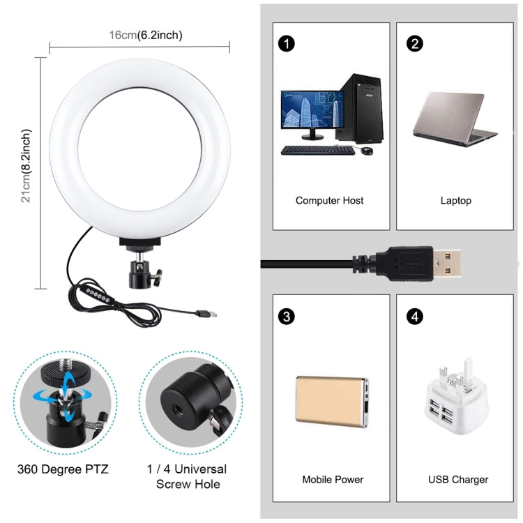 PULUZ 6,2 Zoll 16cm USB 10 Modi 8 Farben RGBW dimmbarer LED-Ring Vlogging Fotografie Video Licht mit Stativ Kugelkopf, 6,2 Zoll RGBW