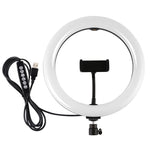 PULUZ 10,2 Zoll 26cm USB 10 Modi 8 Farben RGBW dimmbarer LED-Ring Vlogging Fotografie Video Licht mit Kaltlicht-Schuh Stativ Kugelkopf & Telefonhalterung, 10,2 Zoll RGBW