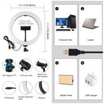PULUZ 10,2 Zoll 26cm gewölbte Oberfläche USB RGBW dimmbarer LED-Ring Vlogging Fotografie Video Licht mit Stativ Kugelkopf & Fernbedienung & Telefonhalterung, 10,2 Zoll RGBW