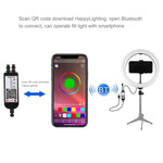 PULUZ 10,2 Zoll 26cm gewölbte Oberfläche USB RGBW dimmbarer LED-Ring Vlogging Fotografie Video Licht mit Stativ Kugelkopf & Fernbedienung & Telefonhalterung, 10,2 Zoll RGBW