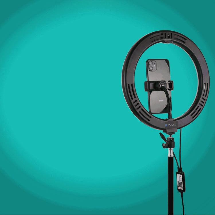 PULUZ 10,2 Zoll 26cm gewölbte Oberfläche USB RGBW dimmbarer LED-Ring Vlogging Fotografie Video Licht mit Stativ Kugelkopf & Fernbedienung & Telefonhalterung, 10,2 Zoll RGBW