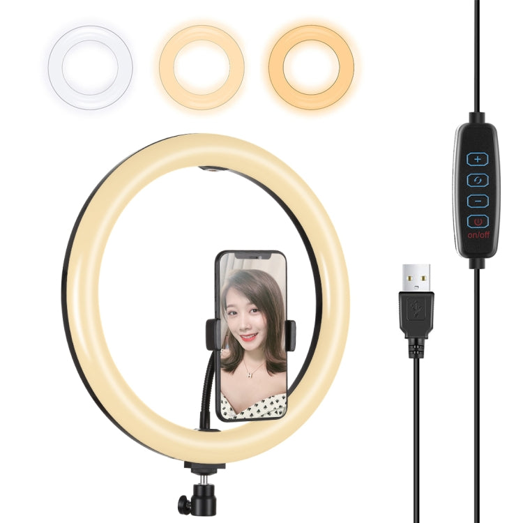 PULUZ 11,8 Zoll 30cm USB 3 Modi dimmbarer Dual Farbtemperatur LED gewölbter Diffusor Licht Ring Vlogging Selfie Fotografie Video Licht mit Telefonhalterung, 11,8 Zoll