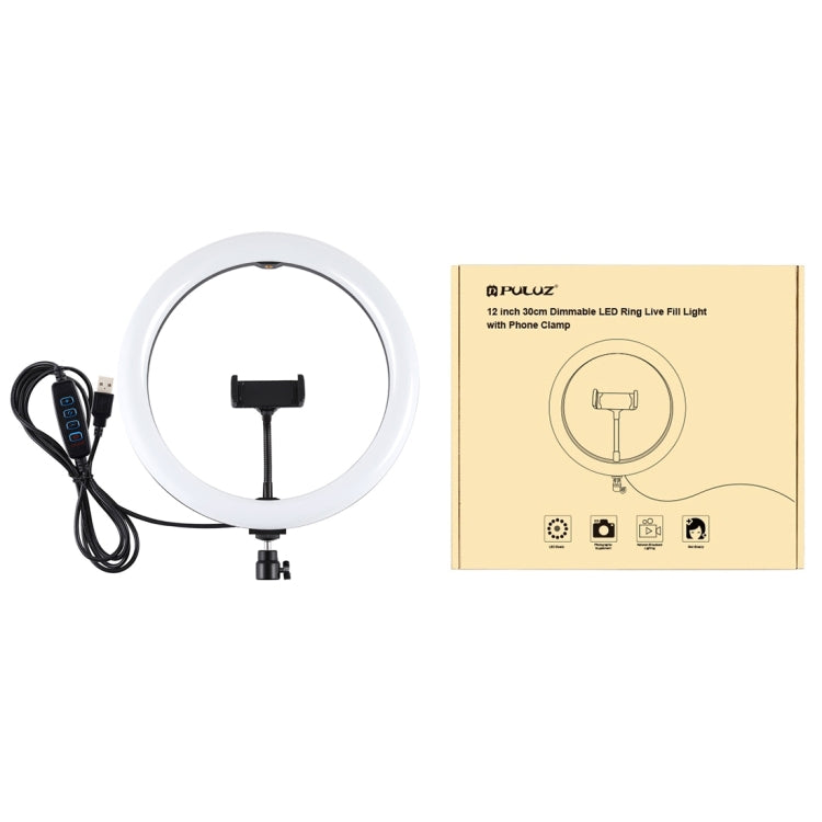 PULUZ 11,8 Zoll 30cm USB 3 Modi dimmbarer Dual Farbtemperatur LED gewölbter Diffusor Licht Ring Vlogging Selfie Fotografie Video Licht mit Telefonhalterung, 11,8 Zoll