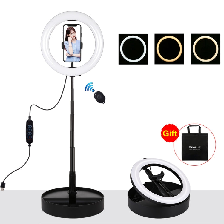 PULUZ 10,2 Zoll 26cm USB 3 Modi dimmbares Dual-Farbtemperatur LED gebogenes Ring Vlogging Selfie Fotografie Video Licht mit Bluetooth Fernbedienung & faltbarem Desktop-Halter & Telefonklemme