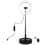 PULUZ 10,2 Zoll 26cm USB 3 Modi dimmbares Dual-Farbtemperatur LED gebogenes Ring Vlogging Selfie Fotografie Video Licht mit Bluetooth Fernbedienung & faltbarem Desktop-Halter & Telefonklemme