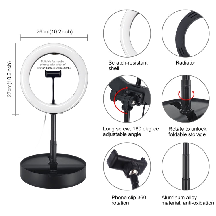 PULUZ 10,2 Zoll 26cm USB 3 Modi dimmbares Dual-Farbtemperatur LED gebogenes Ring Vlogging Selfie Fotografie Video Licht mit Bluetooth Fernbedienung & faltbarem Desktop-Halter & Telefonklemme