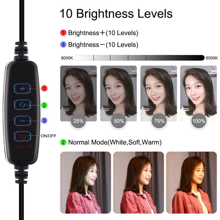 PULUZ 10,2 Zoll 26cm USB 3 Modi dimmbares Dual-Farbtemperatur LED gebogenes Ring Vlogging Selfie Fotografie Video Licht mit Bluetooth Fernbedienung & faltbarem Desktop-Halter & Telefonklemme
