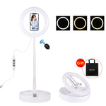 PULUZ 10,2 Zoll 26cm USB 3 Modi dimmbares Dual-Farbtemperatur LED gebogenes Ring Vlogging Selfie Fotografie Video Licht mit Bluetooth Fernbedienung & faltbarem Desktop-Halter & Telefonklemme