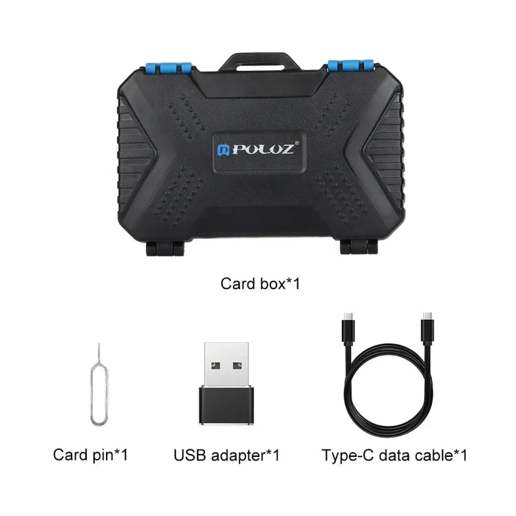 PULUZ Kartenleser + 22-in-1-Speicherkartenetui für 1 Standard-SIM + 2 Micro-SIM + 2 Nano-SIM + 3 CF + 7 SD + 6 TF + 1 Kartensteckdose, 22 in 1 + Kartenleser