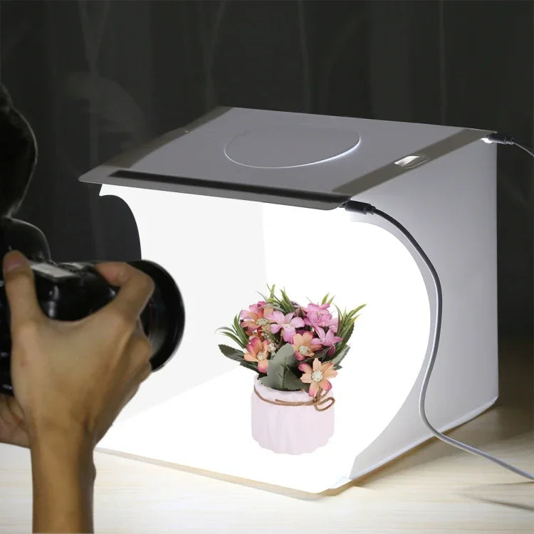 PULUZ 20cm Inklusive 2 LED-Panels Faltbares, tragbares 1100LM Licht Fotostudio-Beleuchtungszelt-Set mit 6 farbigen Hintergründen (Schwarz, Weiß, Gelb, Rot, Grün, Blau), Ausgeklappte Größe: 24cm x 23cm x 23cm, 20cm(2 LED/RU), 20cm(2 LED)