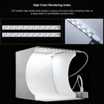 PULUZ 20cm Inklusive 2 LED-Panels Faltbares, tragbares 1100LM Licht Fotostudio-Beleuchtungszelt-Set mit 6 farbigen Hintergründen (Schwarz, Weiß, Gelb, Rot, Grün, Blau), Ausgeklappte Größe: 24cm x 23cm x 23cm, 20cm(2 LED/RU), 20cm(2 LED)