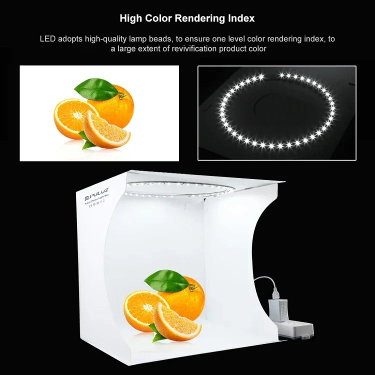 PULUZ 30 cm Faltbares, tragbares Ringlicht-Set für Fotostudios mit 6 farbigen Hintergründen (Schwarz, Weiß, Gelb, Rot, Grün, Blau), Maße (aufgeklappt): 31 cm x 31 cm x 32 cm, 30 cm Box