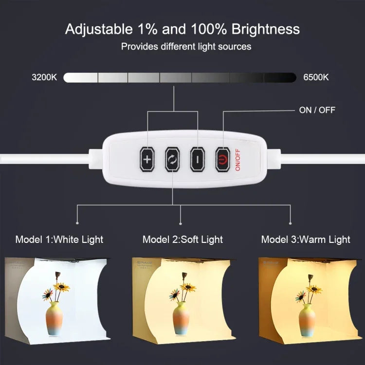 PULUZ 30 cm Faltbares, tragbares Ringlicht-Set für Fotostudios mit 6 farbigen Hintergründen (Schwarz, Weiß, Gelb, Rot, Grün, Blau), Maße (aufgeklappt): 31 cm x 31 cm x 32 cm, 30 cm Box