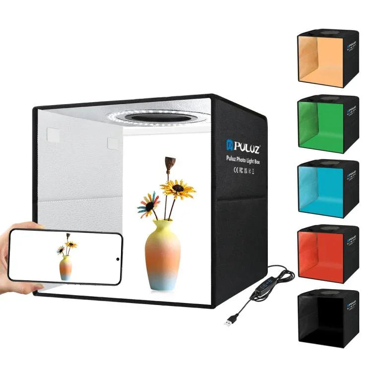PULUZ 30cm Faltbares Ringlicht-Fotostudio-Zelt-Set mit 6 farbigen Hintergründen (Schwarz/Weiß/Orange/Rot/Grün/Blau), 30cm Box Schwarz