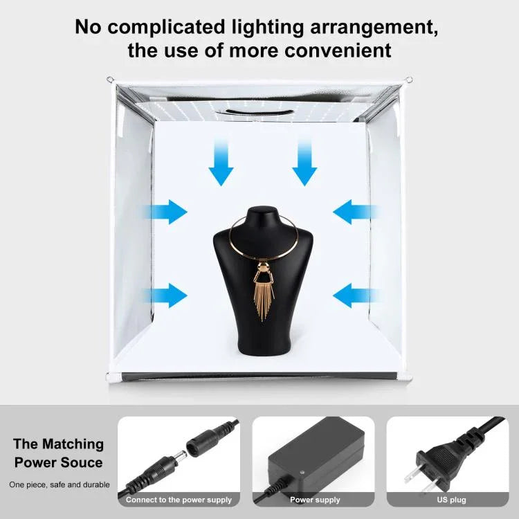 PULUZ 40cm Faltbares, tragbares Fotostudio-Zelt-Set mit dimmbarem Weißlicht und 6 farbigen Hintergründen (Schwarz, Orange, Weiß, Rot, Grün, Blau), 40cm Box (US), 40cm Box (UK), 40cm Box (EU), 40cm Box (AU)