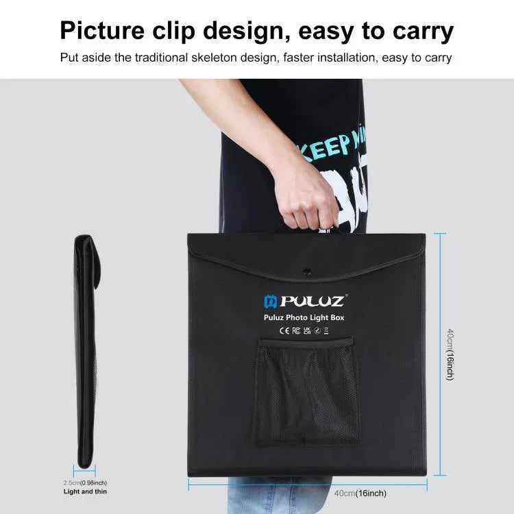 PULUZ 40cm Faltbares, tragbares Fotostudio-Zelt-Set mit dimmbarem Weißlicht und 6 farbigen Hintergründen (Schwarz, Orange, Weiß, Rot, Grün, Blau), 40cm Box (US), 40cm Box (UK), 40cm Box (EU), 40cm Box (AU)