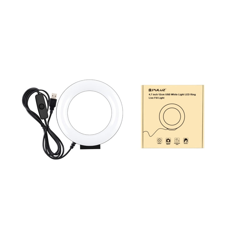 PULUZ 4,7 Zoll 12cm gebogene Oberfläche USB Weißes Licht LED Ring Selfie Beauty Vlogging Fotografie Video Licht, 4,7 Zoll