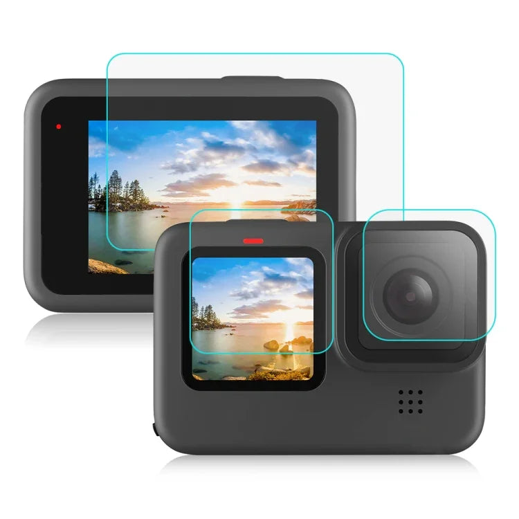 PULUZ Schutzfolie aus gehärtetem Glas (9H 2.5D) für GoPro HERO12 Black /11 Black /10 Black /9 Black Objektiv + LCD-Display, für GoPro HERO9 Black