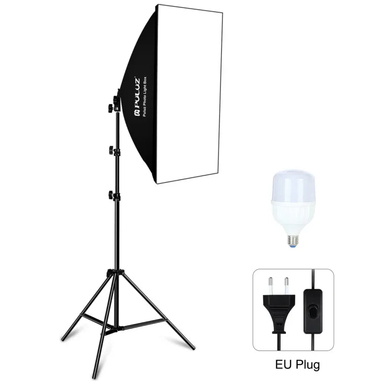 PULUZ 50x70cm Studio Softbox + 2m Stativhalterung + Einzelne 220V E27 30W 5700K Weißlicht LED-Lampe Fotografie-Kit, Einzelne Lampe EU-Stecker, Einzelne Lampe US-Stecker