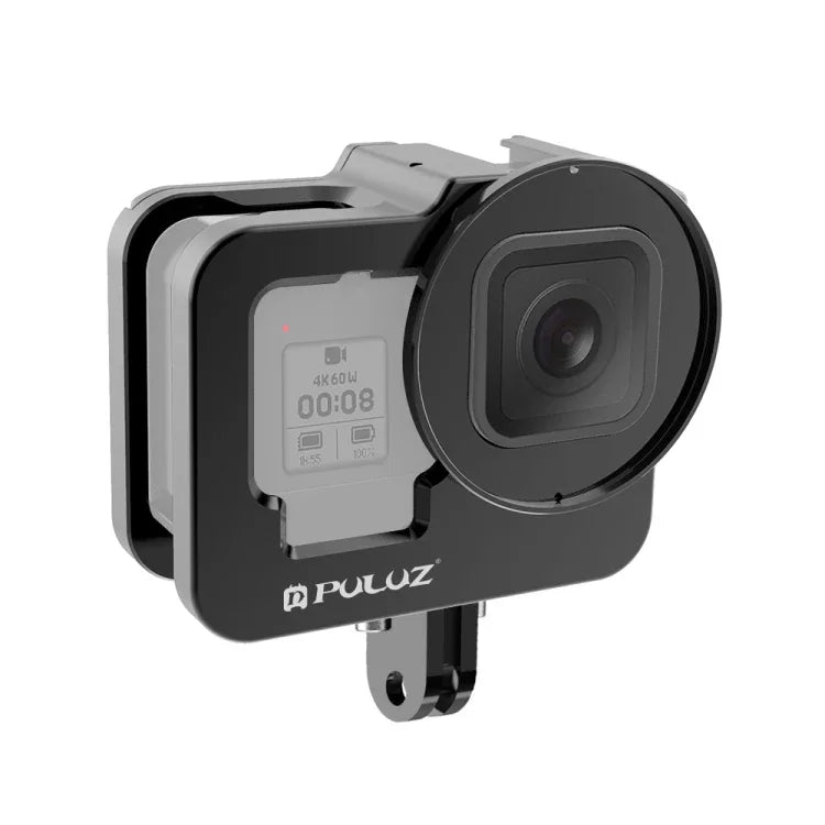 PULUZ Gehäuse aus verstärkter CNC-gefräster Aluminiumlegierung für GoPro HERO13 Black /12 Black /11 Black /10 Black /9 Black mit verstärktem Gehäuserahmen und 52-mm-UV-Linse, für GoPro HERO9 Black (verstärkt)