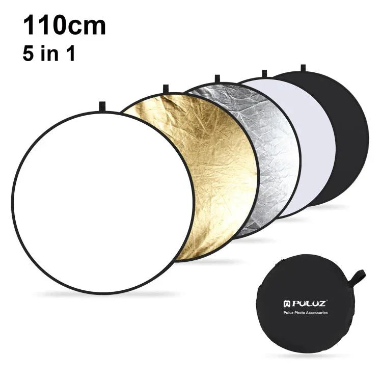PULUZ 110 cm 5-in-1 (Silber / Transparent / Gold / Weiß / Schwarz) Faltbarer Fotostudio-Reflektor, 110 cm Reflektor