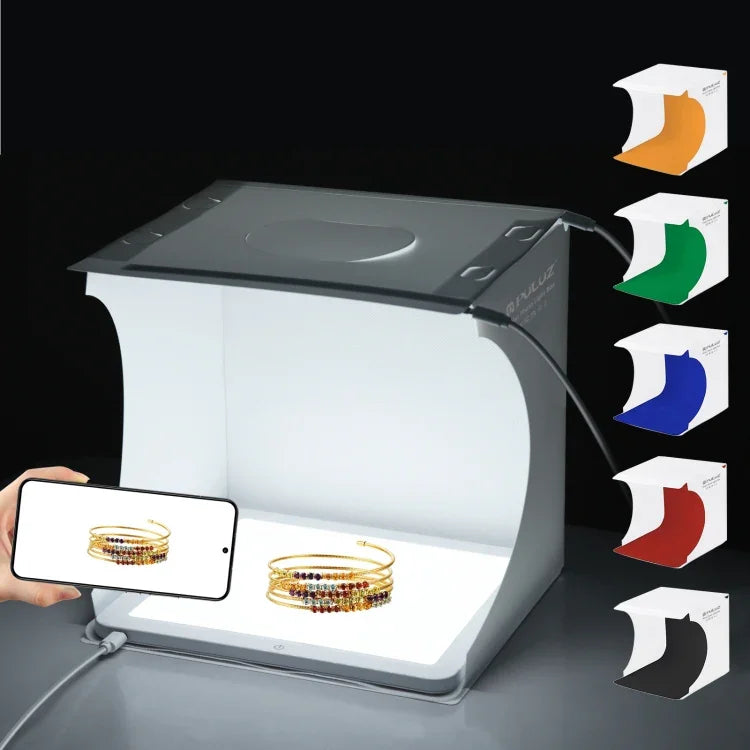 PULUZ Mini-LED-Fotografie-Schattenfrei-Licht-Panel-Pad + Studio-Aufnahmezeltbox, Acrylmaterial, 20 cm x 20 cm effektive Fläche, 20 cm (2 LEDs) + Schattenfreies Licht