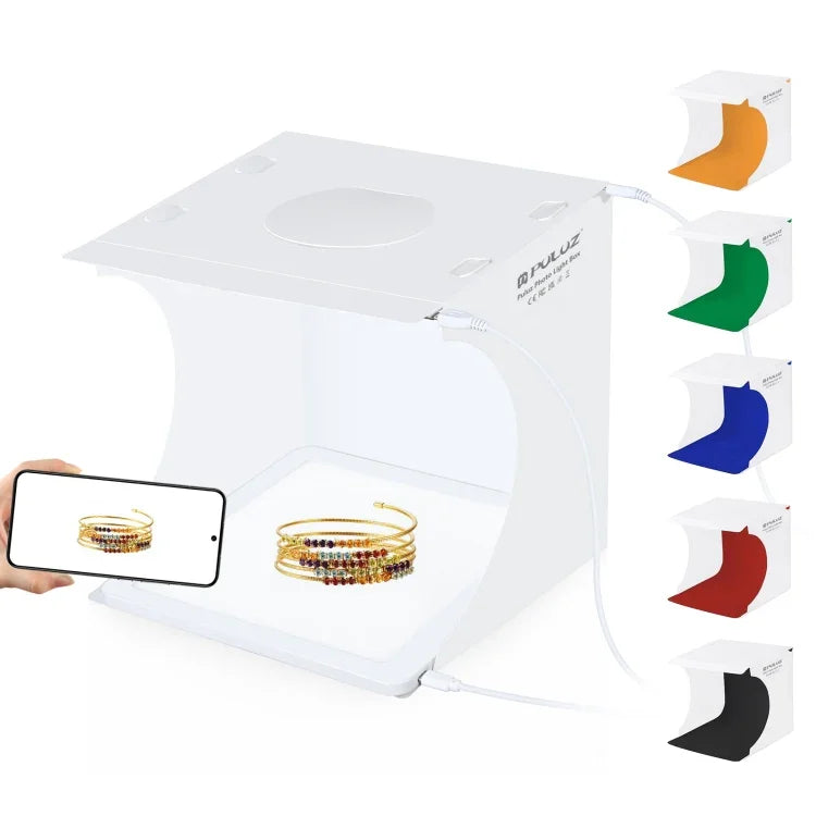 PULUZ Mini-LED-Fotografie-Schattenfrei-Licht-Panel-Pad + Studio-Aufnahmezeltbox, Acrylmaterial, 20 cm x 20 cm effektive Fläche, 20 cm (2 LEDs) + Schattenfreies Licht