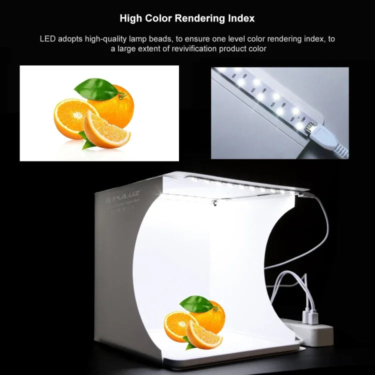 PULUZ Mini-LED-Fotografie-Schattenfrei-Licht-Panel-Pad + Studio-Aufnahmezeltbox, Acrylmaterial, 20 cm x 20 cm effektive Fläche, 20 cm (2 LEDs) + Schattenfreies Licht