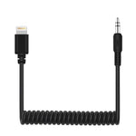 PULUZ 3,5mm TRRS Stecker auf 8-Pin Stecker Live Mikrofon Audio Adapter Federkabel für iPhone, Kabel dehnbar bis 100cm, 3,5mm Stecker auf 8-Pin