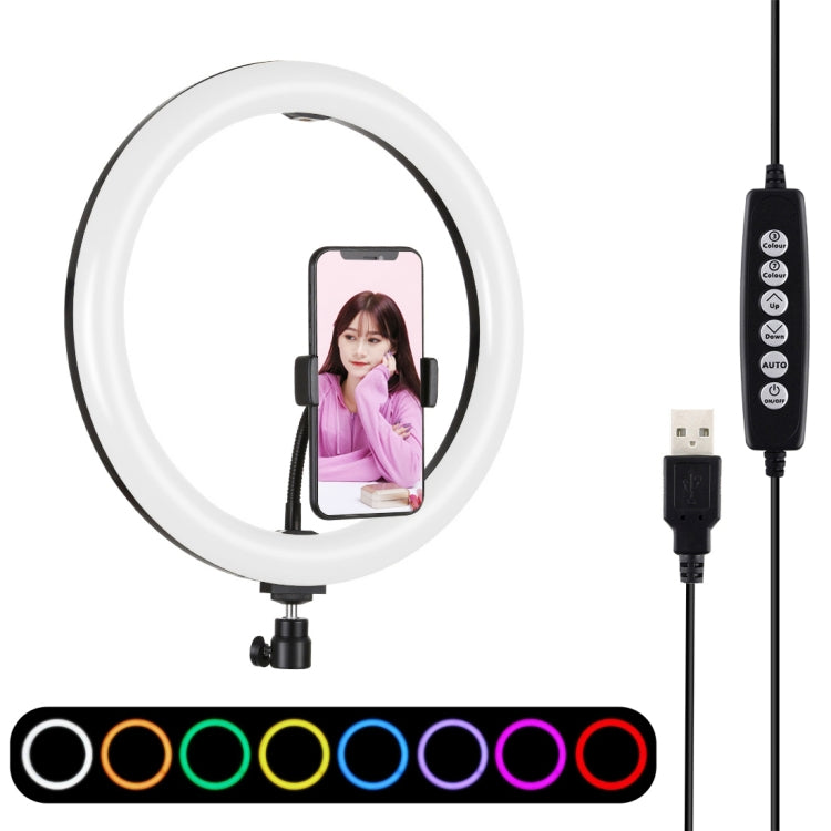 PULUZ 11,8 Zoll 30cm gebogene Oberfläche USB 10 Modi 8 Farben RGBW dimmbares LED Ring Vlogging Fotografie Video Licht mit Stativ Kugelkopf & Telefonklemme, 11,8 Zoll Tastensteuerung