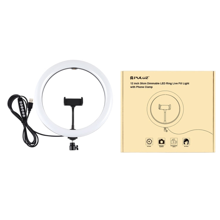 PULUZ 11,8 Zoll 30cm gebogene Oberfläche USB 10 Modi 8 Farben RGBW dimmbares LED Ring Vlogging Fotografie Video Licht mit Stativ Kugelkopf & Telefonklemme, 11,8 Zoll Tastensteuerung
