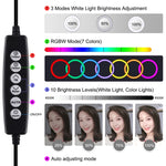 PULUZ 11,8 Zoll 30cm gebogene Oberfläche USB 10 Modi 8 Farben RGBW dimmbares LED Ring Vlogging Fotografie Video Licht mit Stativ Kugelkopf & Telefonklemme, 11,8 Zoll Tastensteuerung