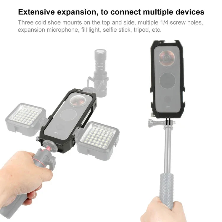PULUZ Schutzkäfig-Gehäuse mit Blitzschuhhalterungen und magnetischem Klappstativadapter für Insta360 ONE X2, Käfig für Insta360 ONE X2