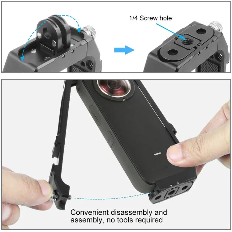 PULUZ Schutzkäfig-Gehäuse mit Blitzschuhhalterungen und magnetischem Klappstativadapter für Insta360 ONE X2, Käfig für Insta360 ONE X2