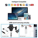 PULUZ Kondensatormikrofon Studio Broadcast Professionelles Gesangsmikrofon-Set mit Scherenarm, Metall-Schockhalterung & USB-Soundkarte, 48V Stromversorgung, 48V Mikrofon-Set (Gold)