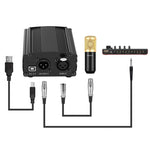 PULUZ Kondensatormikrofon Studio Broadcast Professionelles Gesangsmikrofon-Set mit Scherenarm, Metall-Schockhalterung & USB-Soundkarte, 48V Stromversorgung, 48V Mikrofon-Set (Gold)