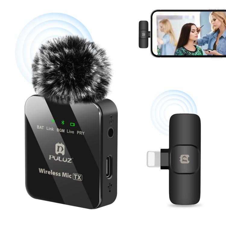 PULUZ Kabelloses Lavaliermikrofon für iPhone / iPad, 8-Pin Empfänger, 8-Pin 1 TX + 1 RX