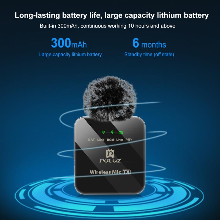 PULUZ Kabelloses Lavaliermikrofon für iPhone / iPad, 8-Pin Empfänger, 8-Pin 1 TX + 1 RX