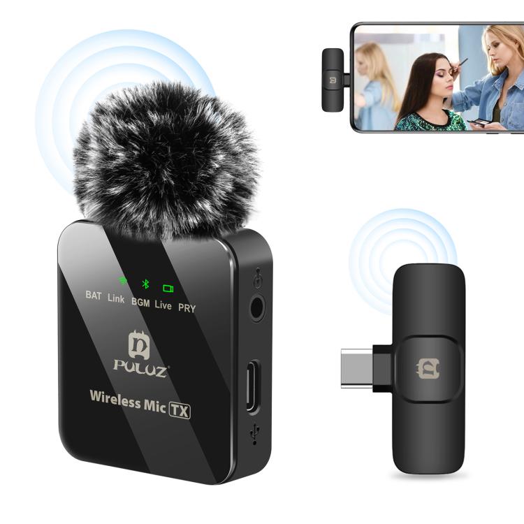 PULUZ Kabelloses Lavaliermikrofon für Type-C Telefon, Type-C Empfänger, Type-C 1 TX + 1 RX