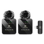 PULUZ Kabelloses Lavaliermikrofon für iPhone / iPad, 8-Pin Empfänger und Dualmikrofone, 8-Pin 2 TX + 1 RX